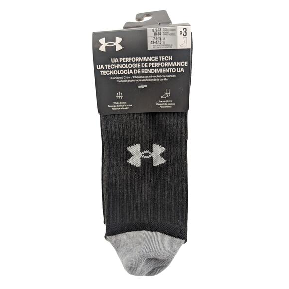 NWT Under Armour UA Performance Tech Unisex 3-Pack Crew Socks  sz 8.5-13 - Picture 2 of 6